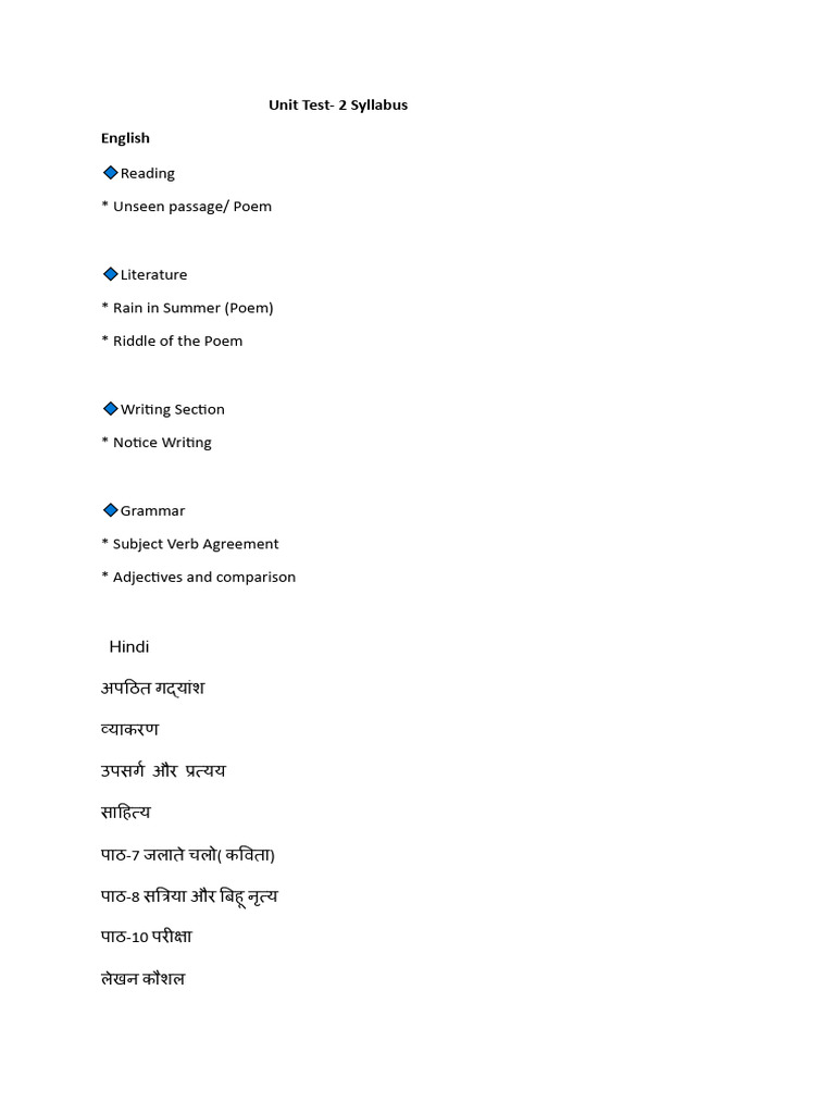 Unit Test 2 Syllabus Overview | PDF