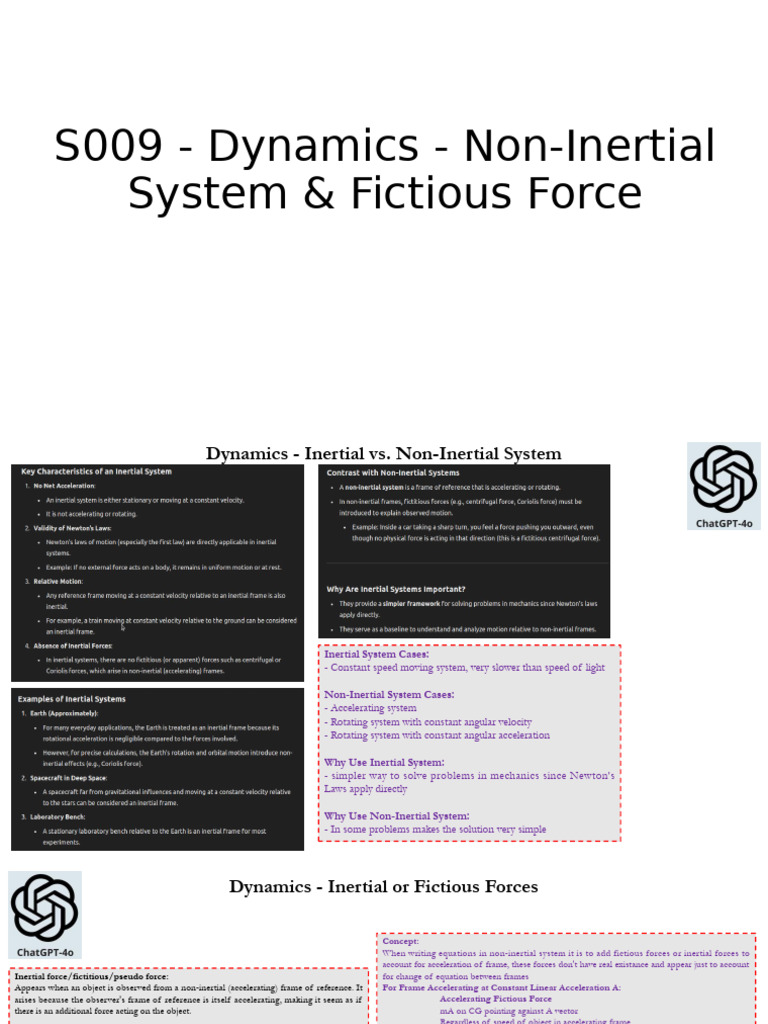 S009 Dynamics 02 Non Inertial System & Fictious Force UNIX | PDF ...