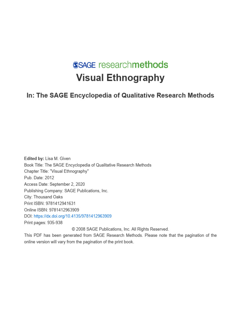 Visual Ethnography Sage Encyc Qualitative Research Methods | PDF ...