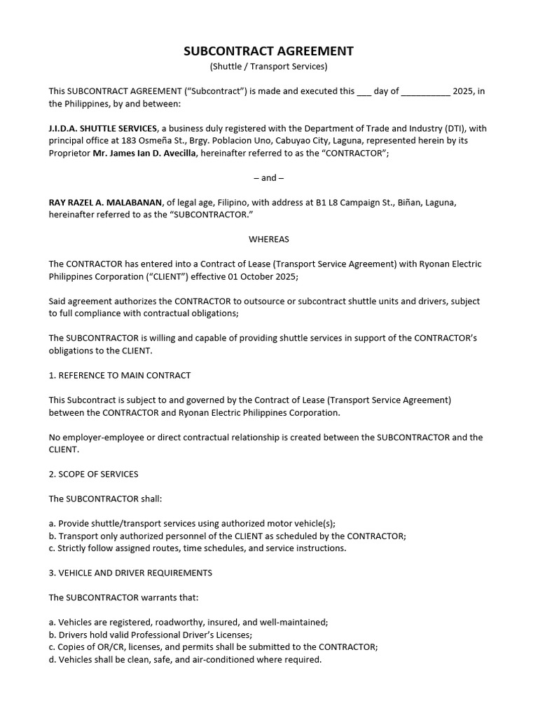 Subcontract Agreement | PDF | Indemnity | Subcontractor