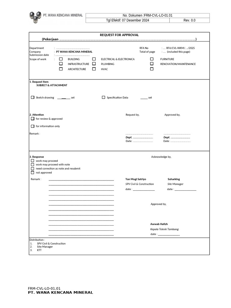 FRM-CVL-01.01 Request For Approval | PDF