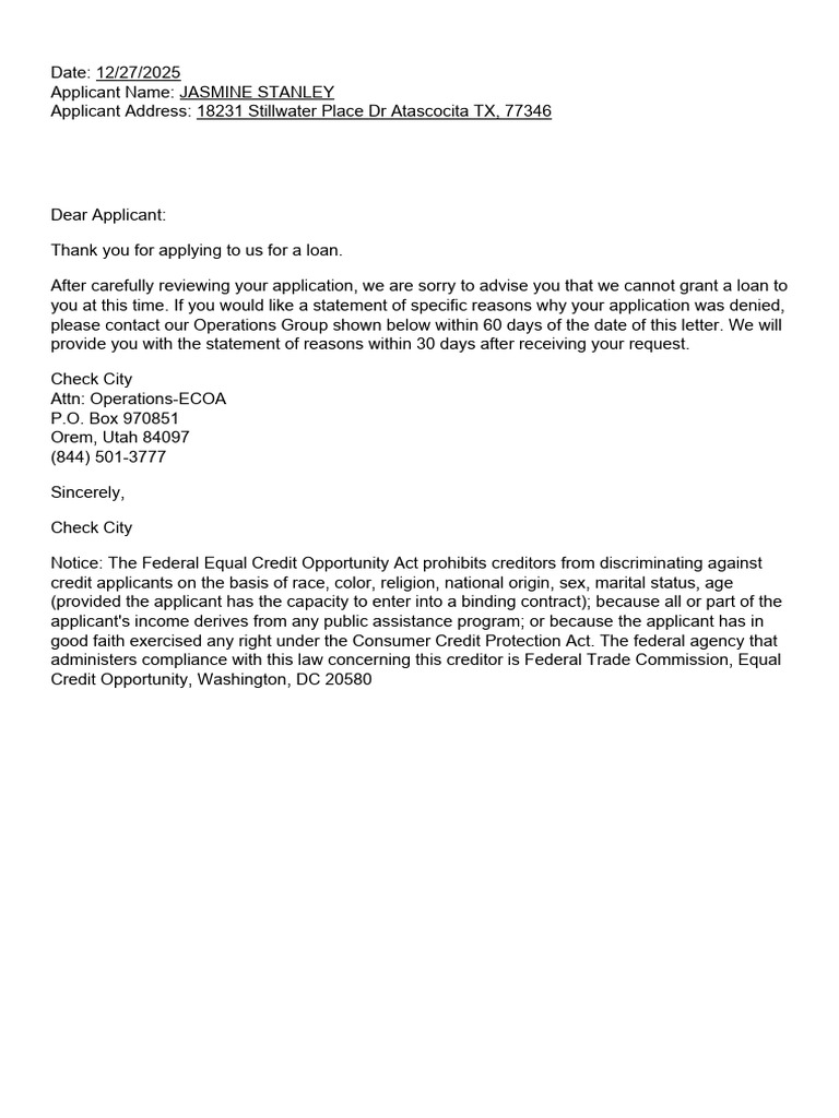 Credit Decision Letter | PDF