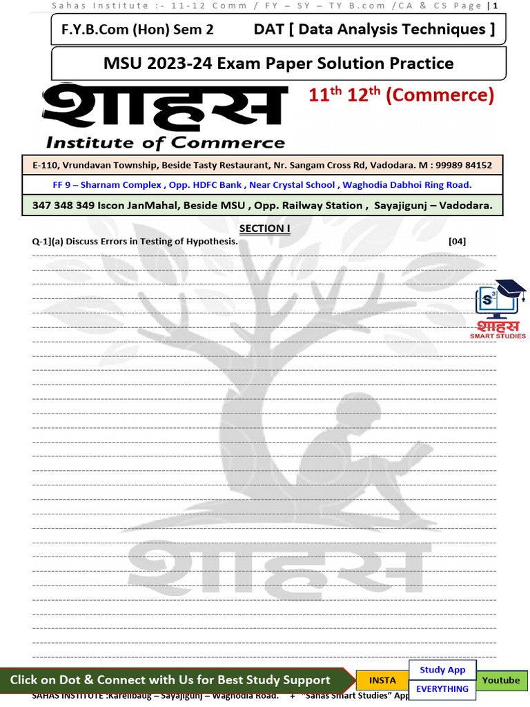 DAT 2023-24 Exteranl Exam Paper Solution (SAHAS INSTITUTE) | PDF ...