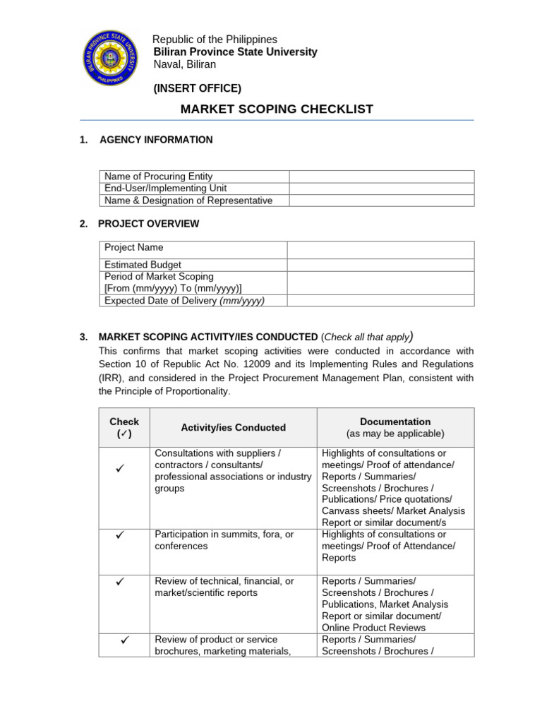 Market Scoping Checklist Template | PDF | Specification (Technical ...