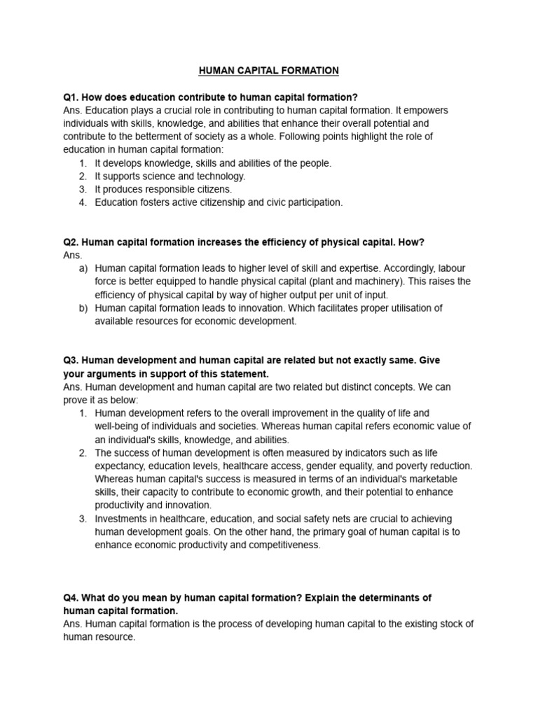 Human Capital Formation and Economic Growth | PDF | Human Capital ...