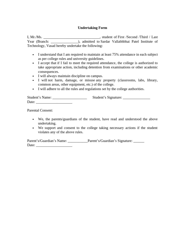 Undertaking Form English Gujarati | PDF