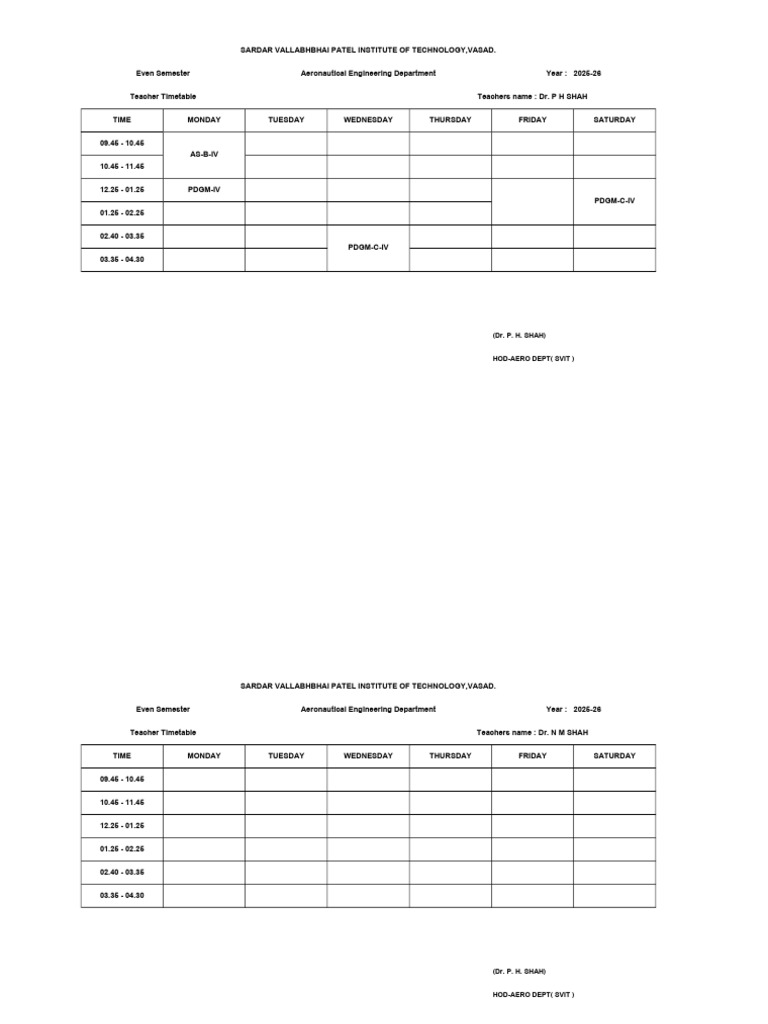 2025-26 Aeronautical Engineering Timetable | PDF