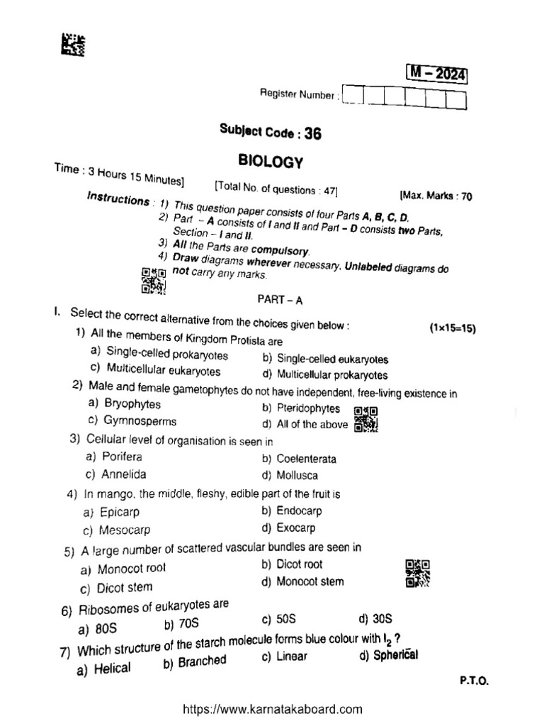 Bio March 2024 Annual Exam Paper | PDF