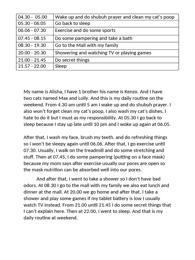 My Weekend Daily Routine | PDF