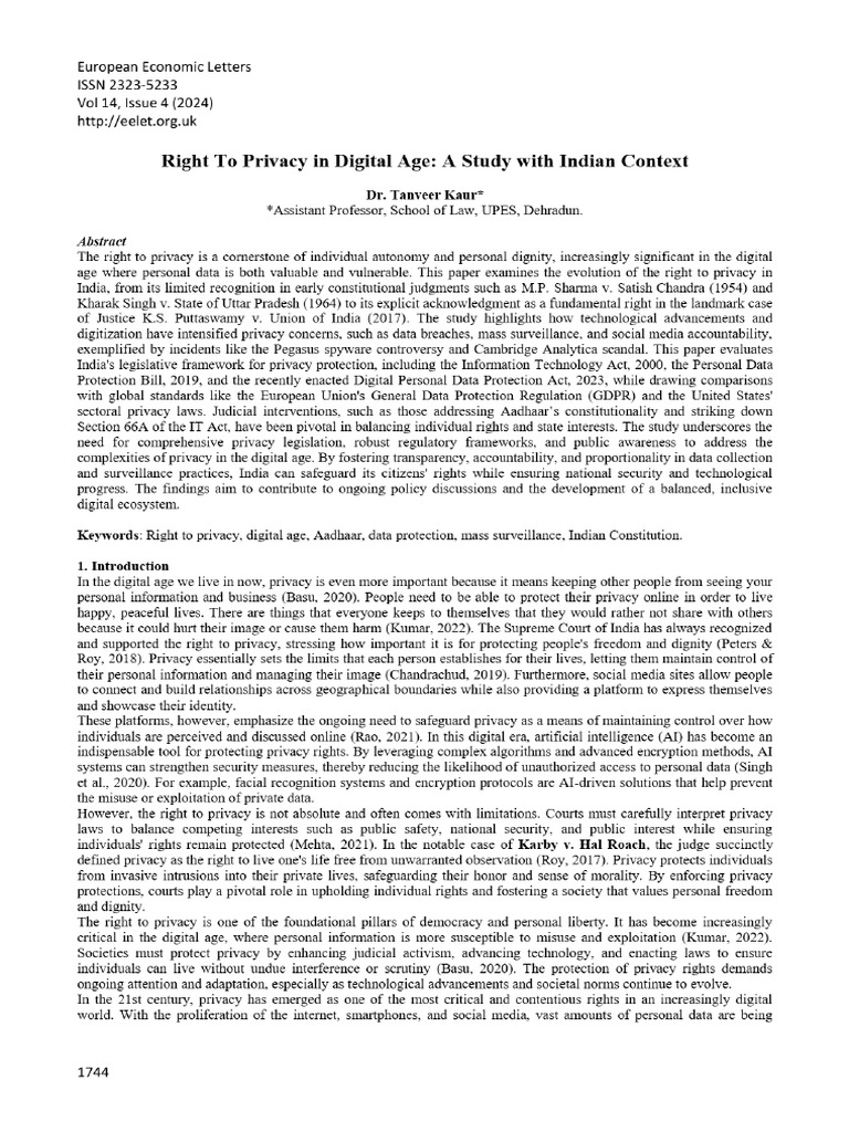 View of Right To Privacy in Digital Age - A Study With Indian Context | PDF