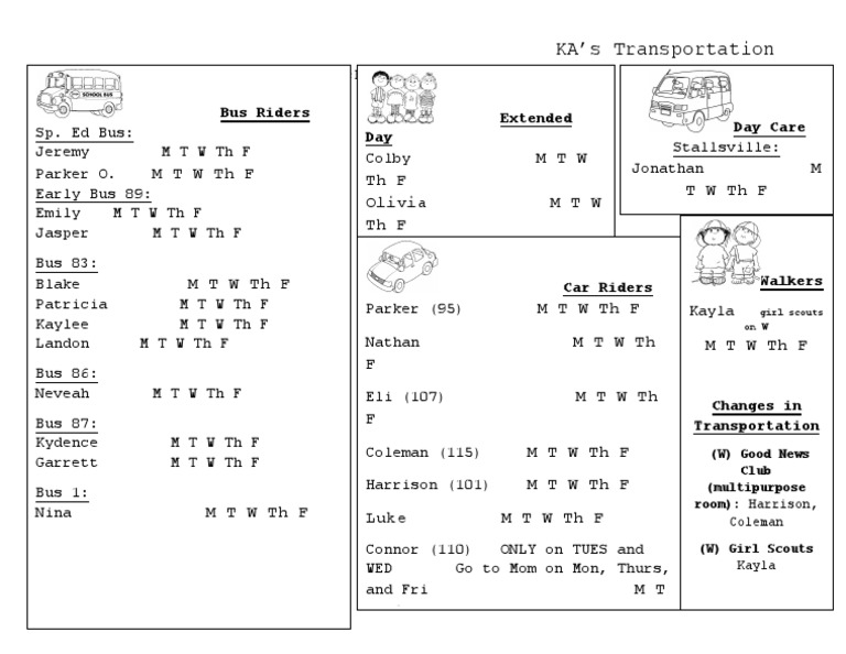 Day Care Transportation Schedule | PDF