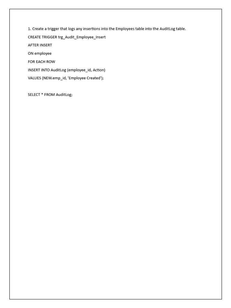Employee Insert Audit Trigger SQL | PDF
