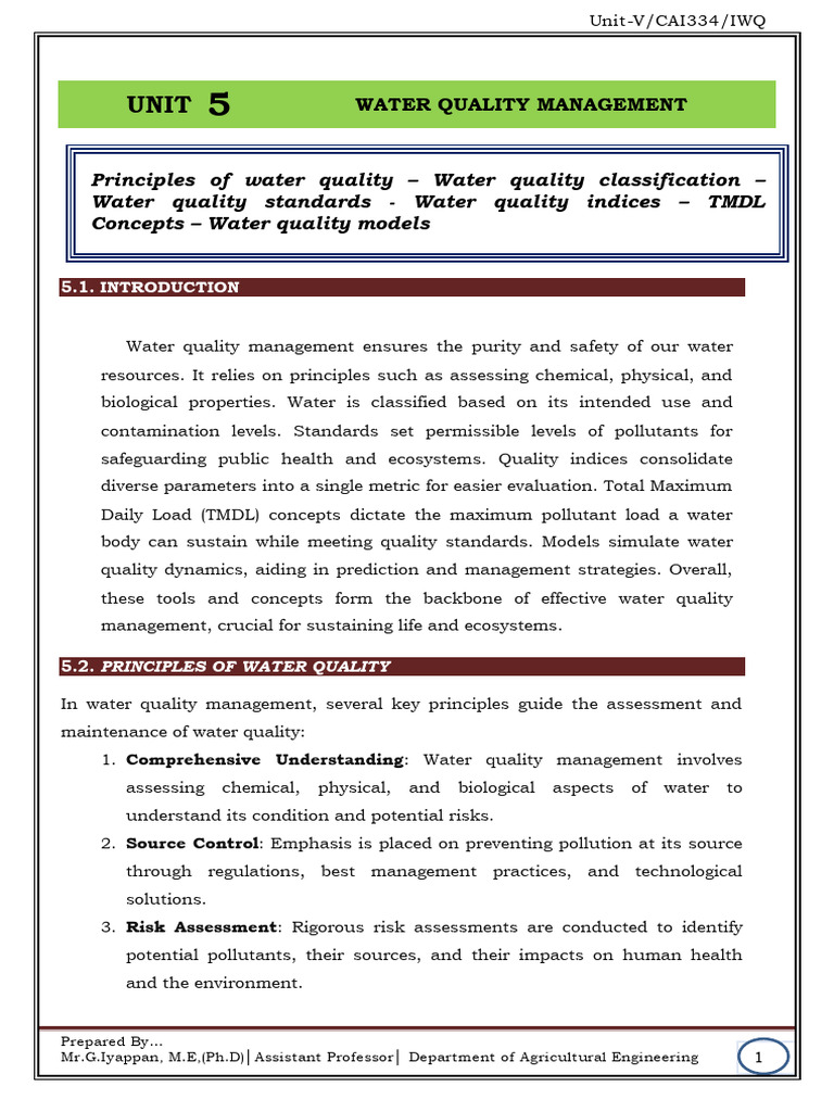 Water Quality Management Principles | PDF | Water Quality | Drinking Water