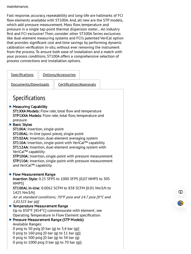 ST100A Flow Meter Specifications | PDF | Flow Measurement | Calibration