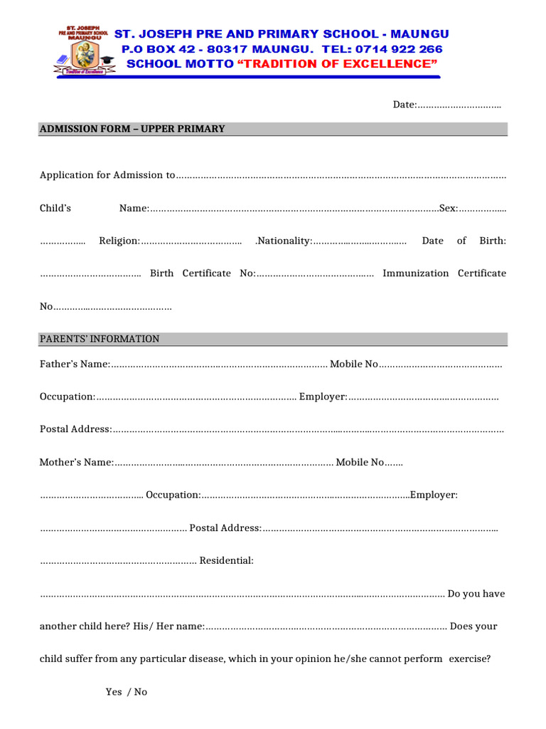 Upper Primary Admission Form & Fees | PDF