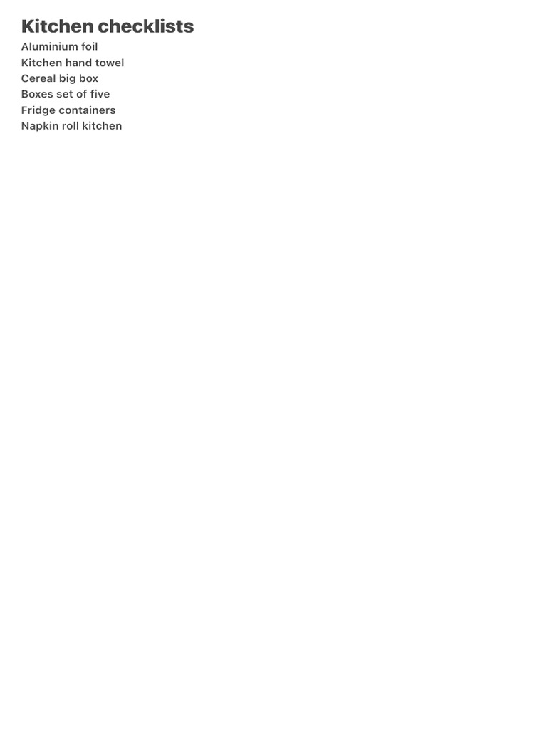 Kitchen Checklists | PDF