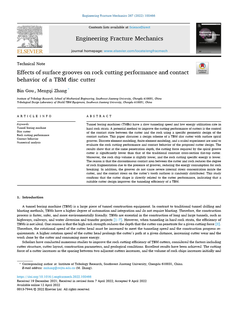 Effects of Surface Grooves On Rock Cutting Performance 2022 Engineering ...