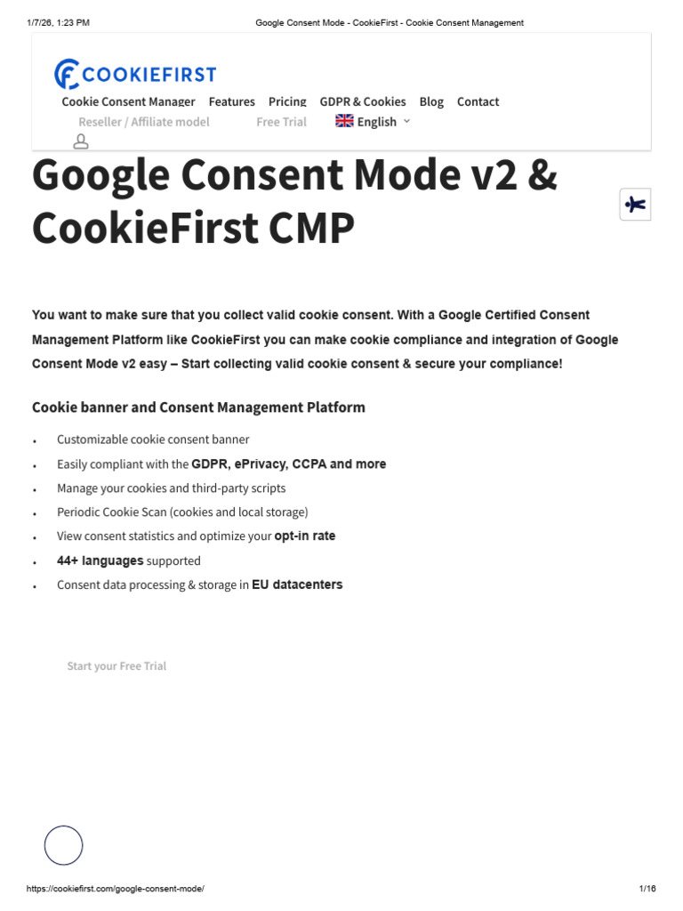CookieFirst: Google Consent Mode CMP | PDF | Http Cookie | Advertising