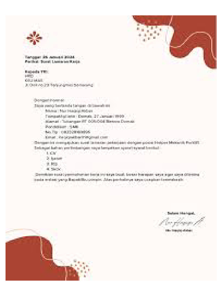 Contoh Surat Lamaran Pekerjaan Simple Dan Elegant | PDF