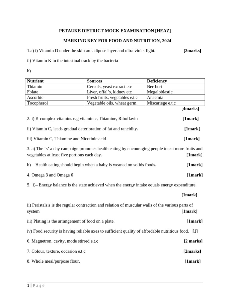 g12 Marking Key For Food and Nutrition 2024 | PDF | Foods | Vitamin