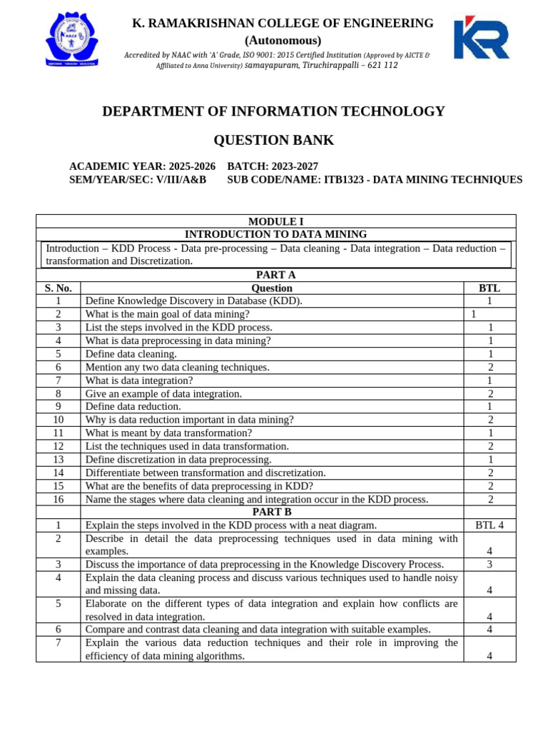 Data Mining Techniques Question Bank | PDF | Support Vector Machine ...