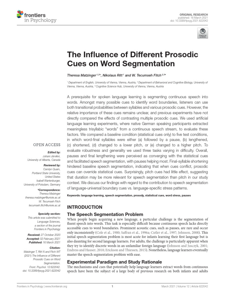 Prosodic Cues in Word Segmentation | PDF | Stress (Linguistics) | Word