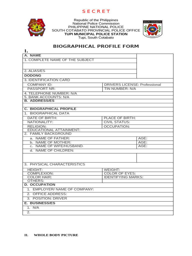 South Cotabato Police Biographical Profile | PDF