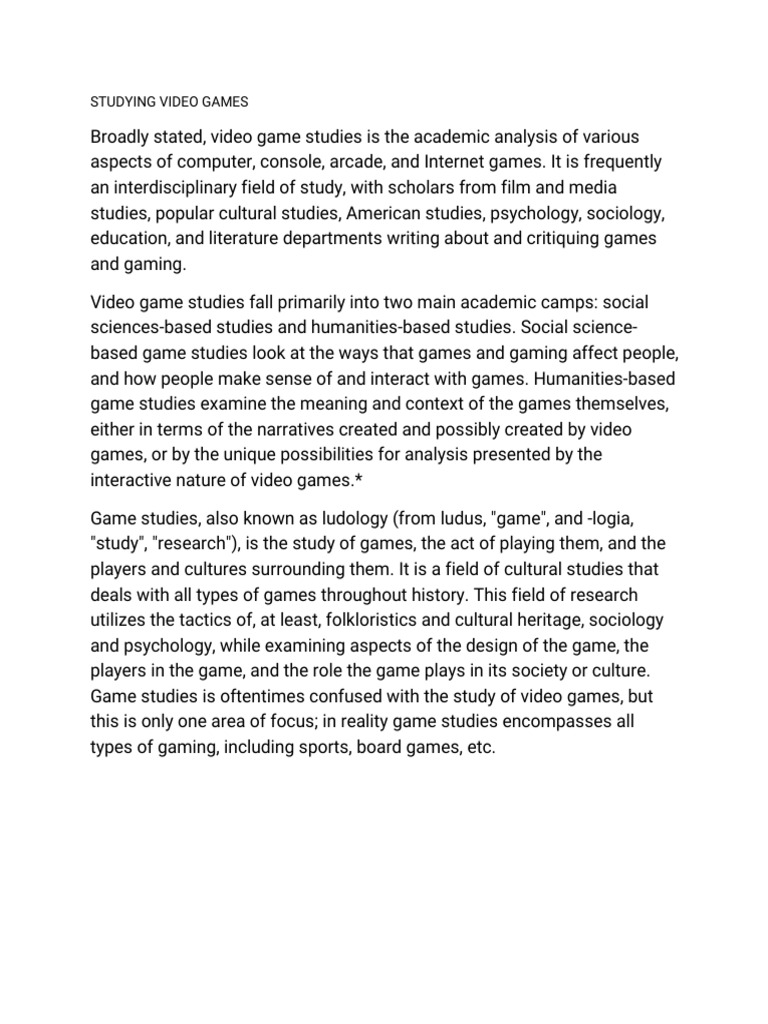 Video Game Studies: Impact on Learning | PDF