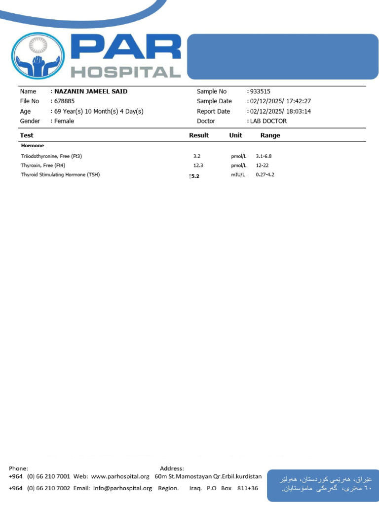 PAR Hospital Laboratory Result-2 | PDF