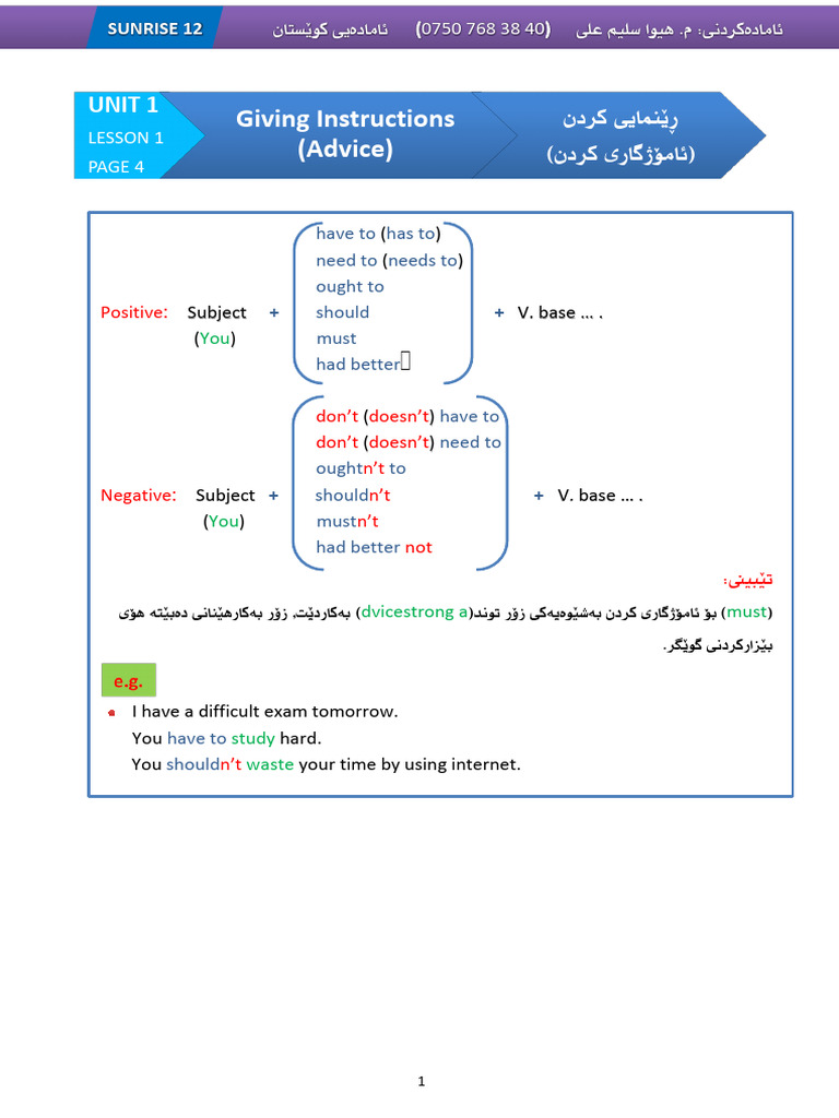 Giving Instructions (Advice) : Unit 1 | PDF