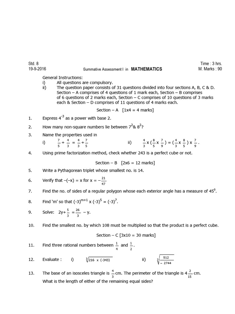 Std 8 Mathematics Summative Assessment | PDF | Euclidean Geometry ...