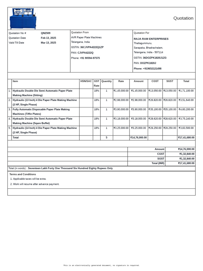 Quotation for Paper Plate Machines | PDF | Taxation | Taxes