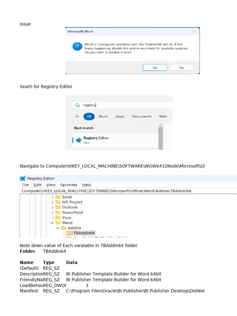 Fix BI Publisher Add-In Issues in Word | PDF