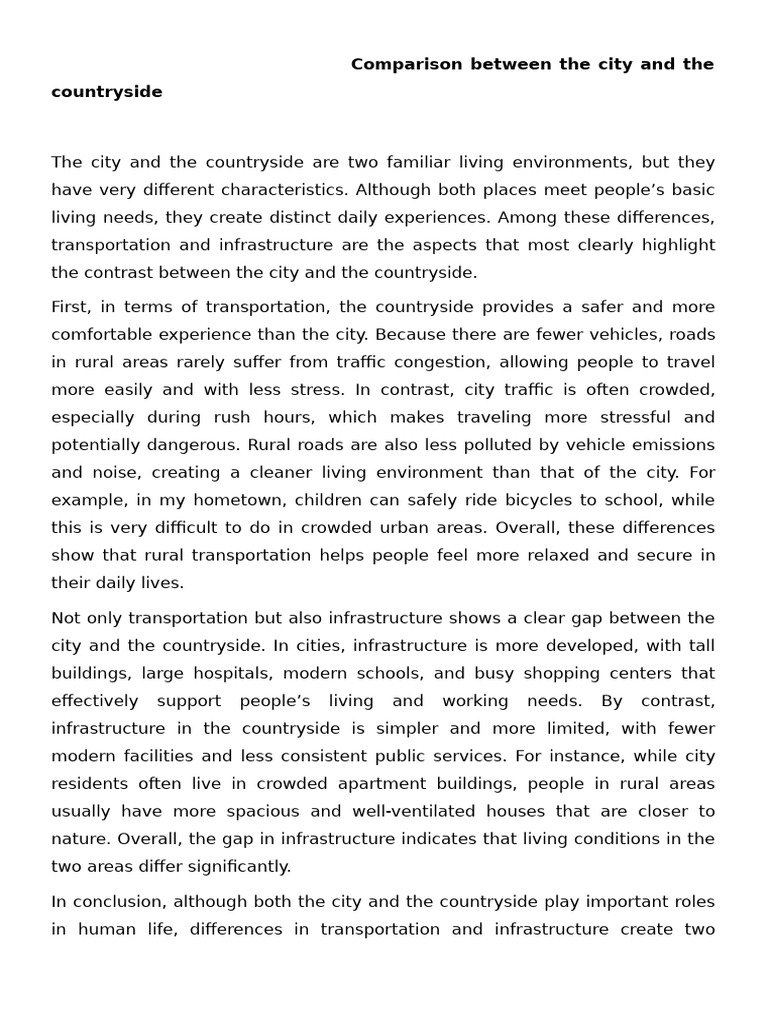 Comparison Between The City and The Countryside | PDF