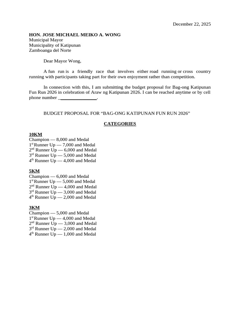 Budget Proposal for Fun Run 2026 | PDF