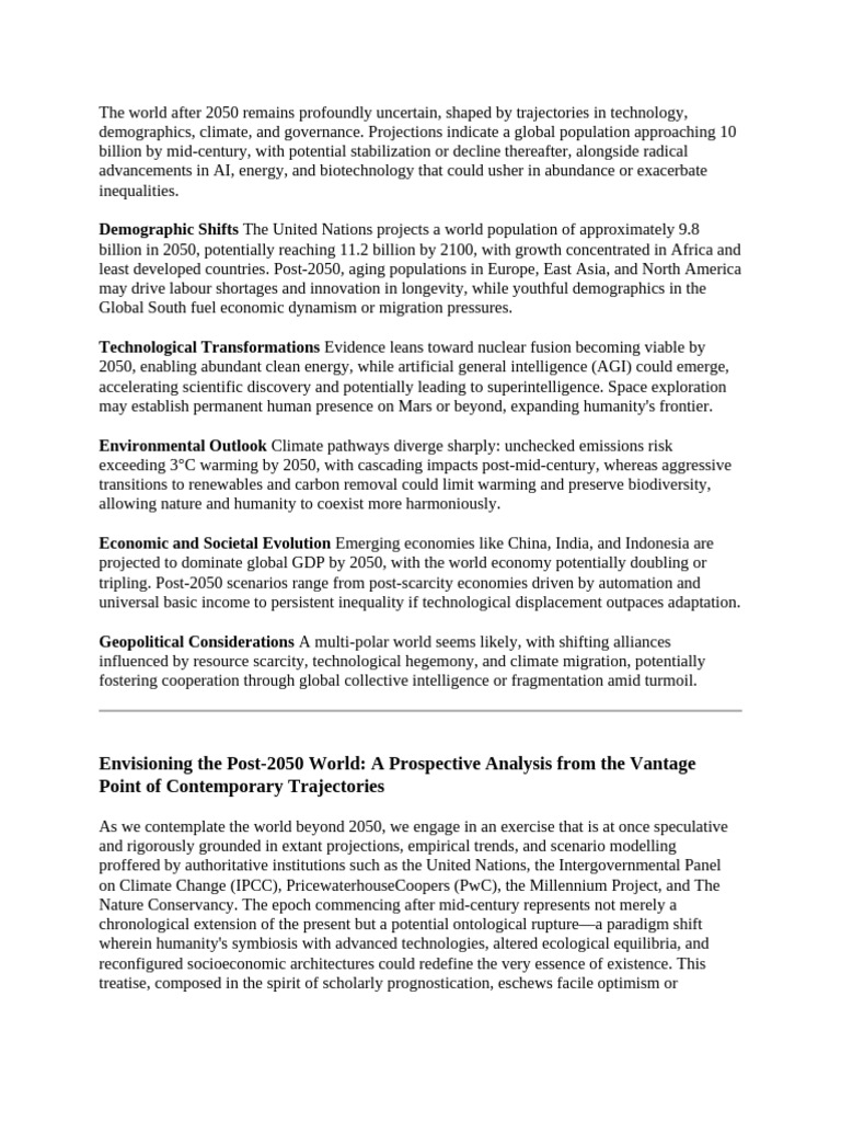 Future World Projections Post-2050 | PDF | Technological Singularity ...