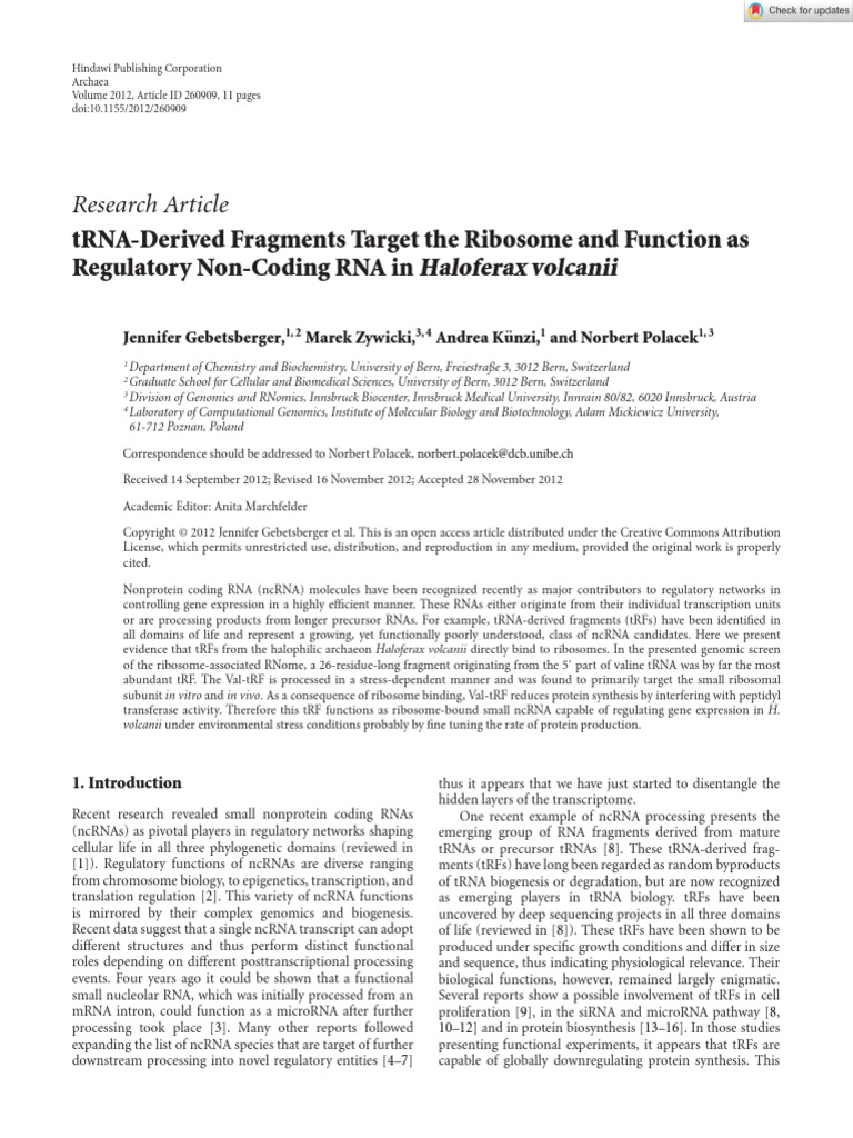 tRNA-Derived Fragments Target The Ribosome and Function As Regulatory ...