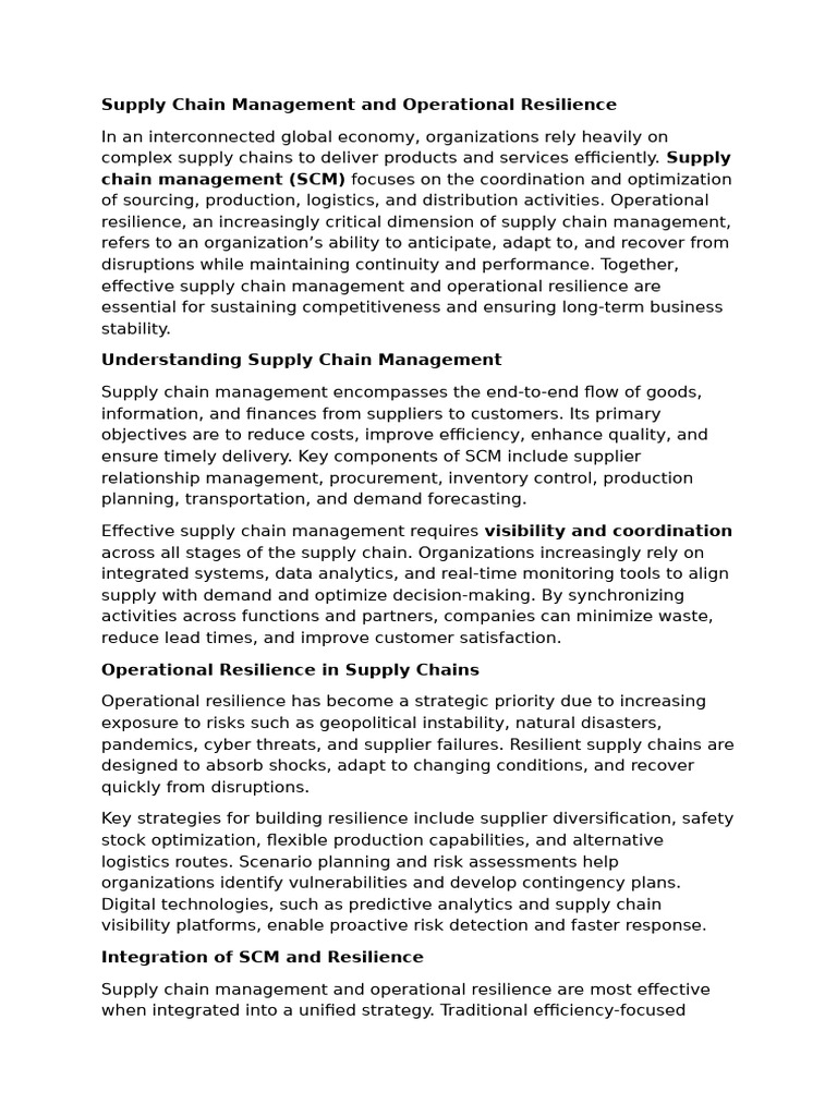 Supply Chain Management and Operational Resilience | PDF | Supply Chain ...