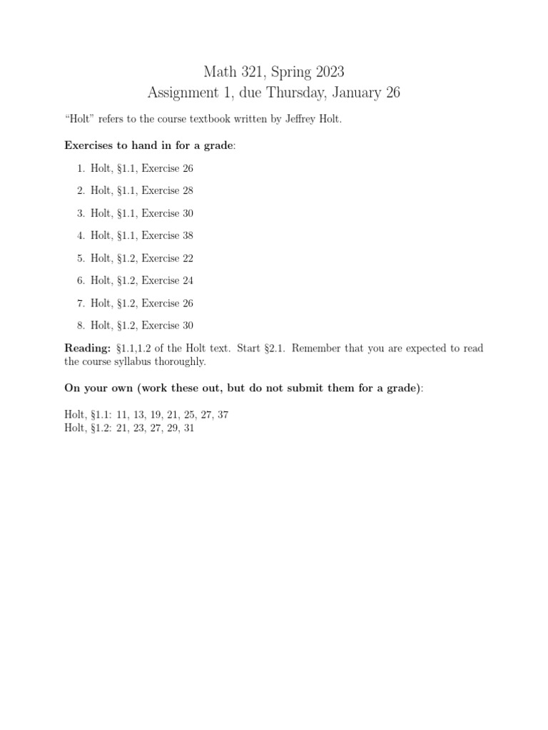 Math 321 Spring 2023 Assignment 1 | PDF