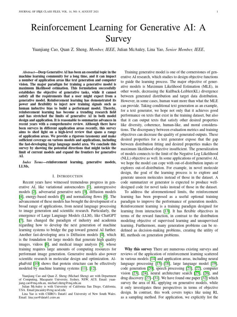 Reinforcement Learning in Generative AI | PDF | Machine Learning ...