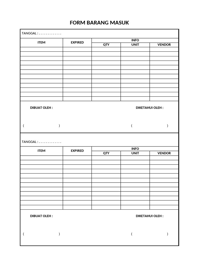 Formulir Barang Masuk dan Pengambilan | PDF