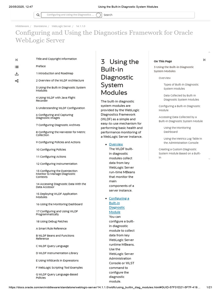 WebLogic Server Diagnostic Modules Guide | PDF | Software Engineering ...