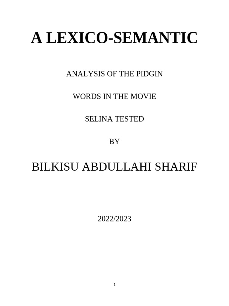 Lexico-Semantic Analysis of Pidgin in Selina Tested | PDF | Semantics ...