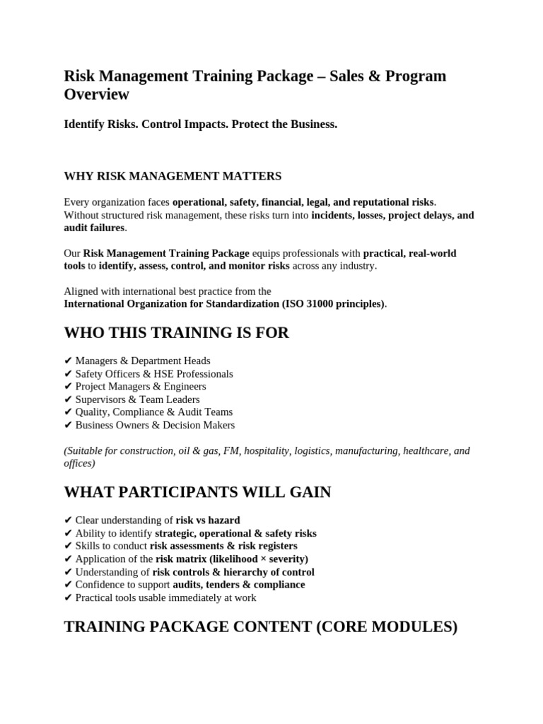 Risk Management Training Package Overview | PDF | Risk | Risk Management