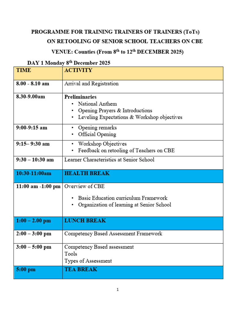 ToT Training on CBE for Teachers | PDF | Individualized Education ...