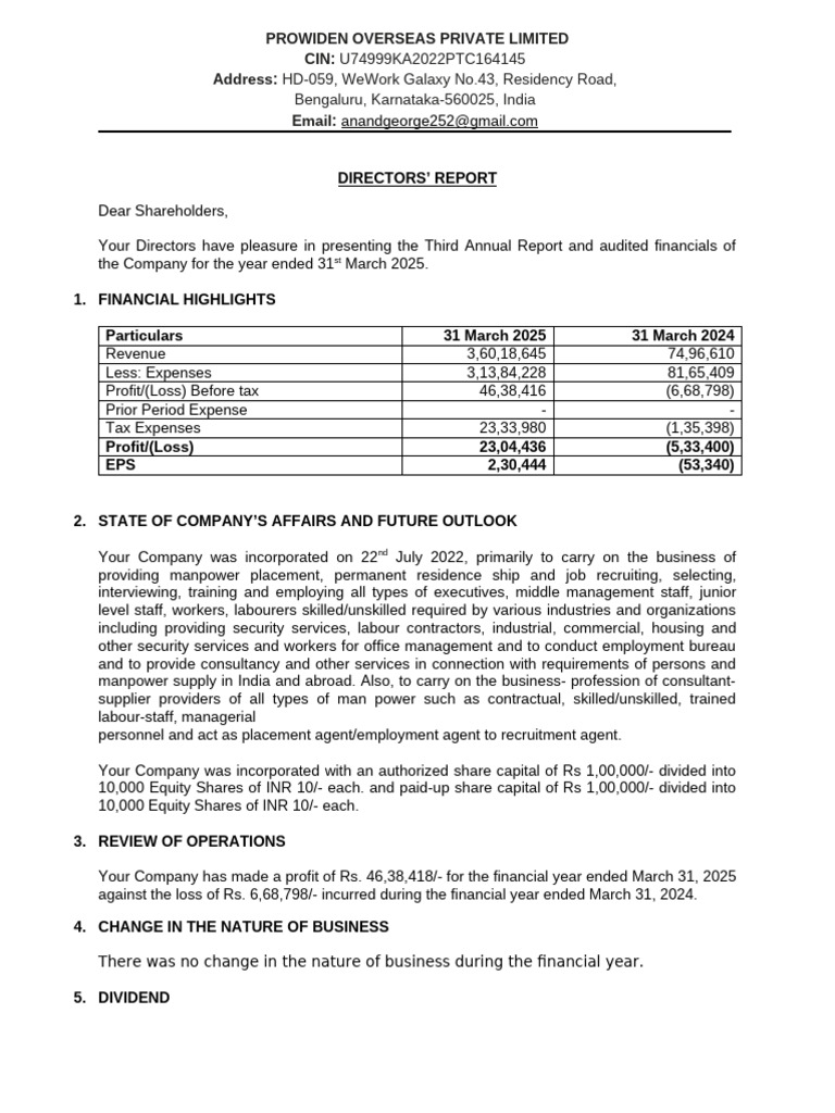 Prowiden Overseas Pvt Ltd Annual Report 2025 | PDF | Audit | Corporate ...