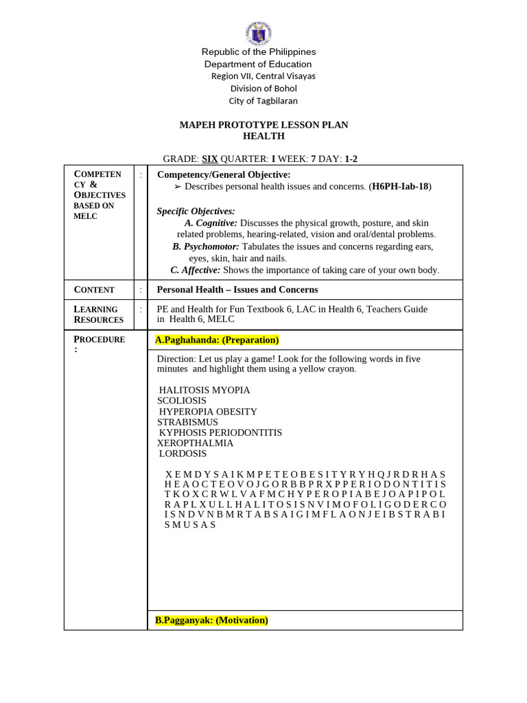 Health Lesson Plan for Grade 6 Students | PDF | Body Mass Index | Ear