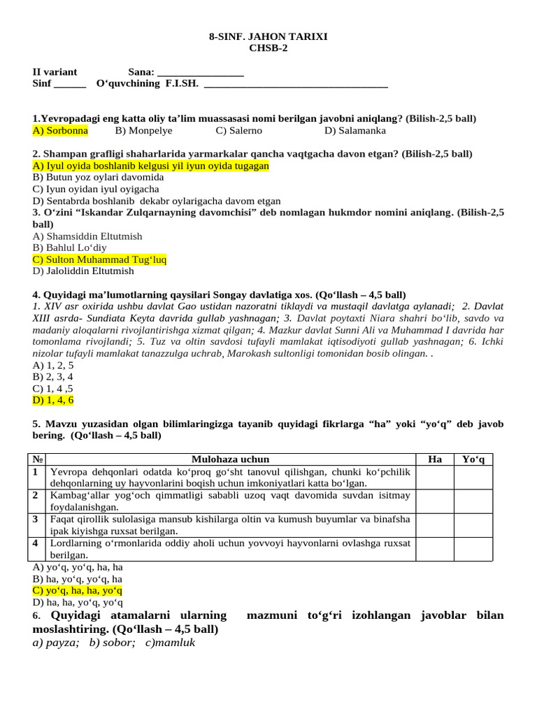 8 Jahon II Variant | PDF