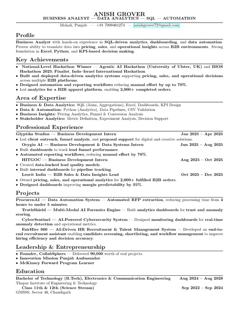 Business Analyst Profile: Data Analytics & SQL | PDF | Analytics ...