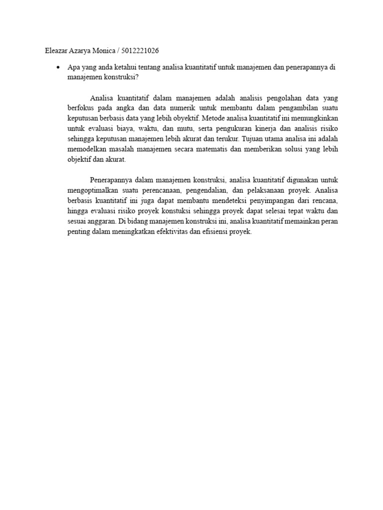 Eleazar Azarya Monica (Kuis 1 Analisa Kuantitatif) | PDF